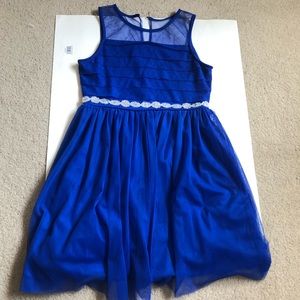 Sequin Hearts Girls Royal Blue Dress with Silver Belt Detail